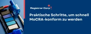 Banner with various makeup products and webinar title in German included